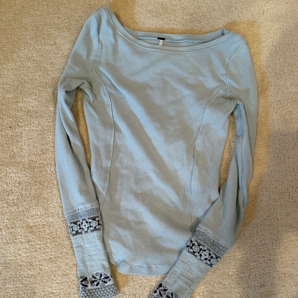 Free People Light Blue Waffle Top